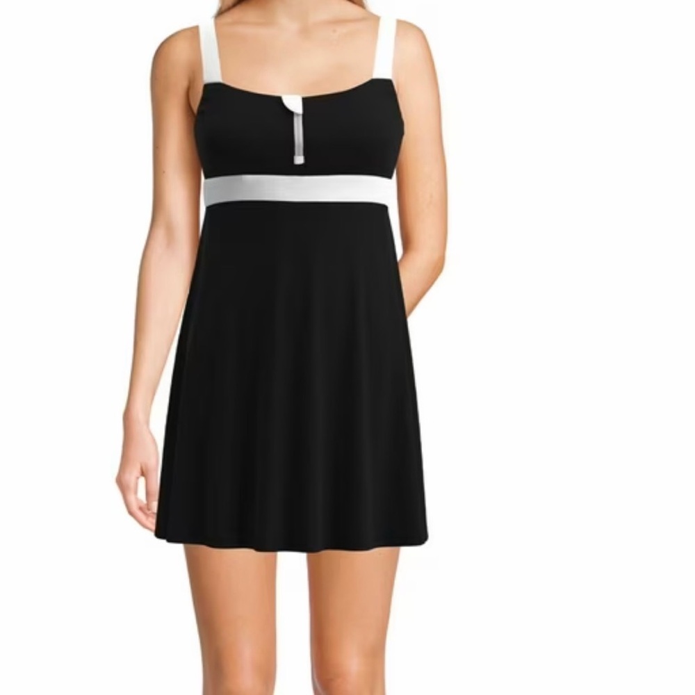 Lands' End Black and White A-Line Swim Coverup Dress
